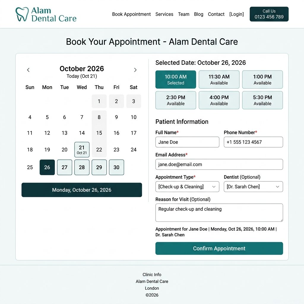 Alam Dental Care Appointment Booking Calendar Preview
