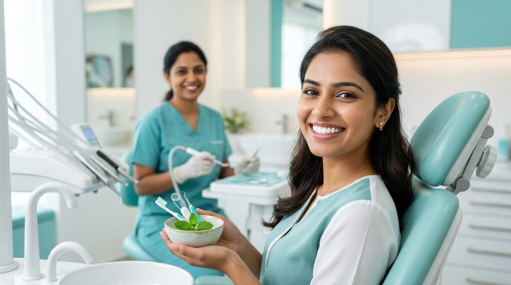 Professional teeth cleaning concept banner for dental article