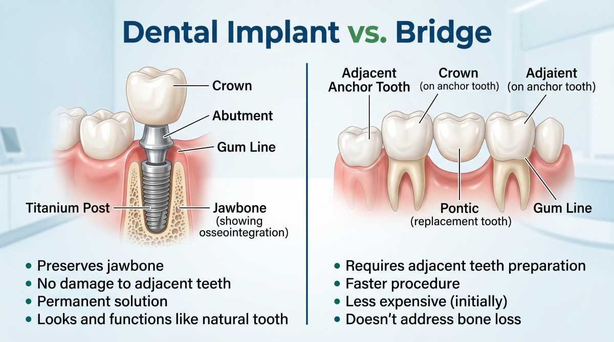 Dental Implant vs Bridge: Side-by-Side Comparison
